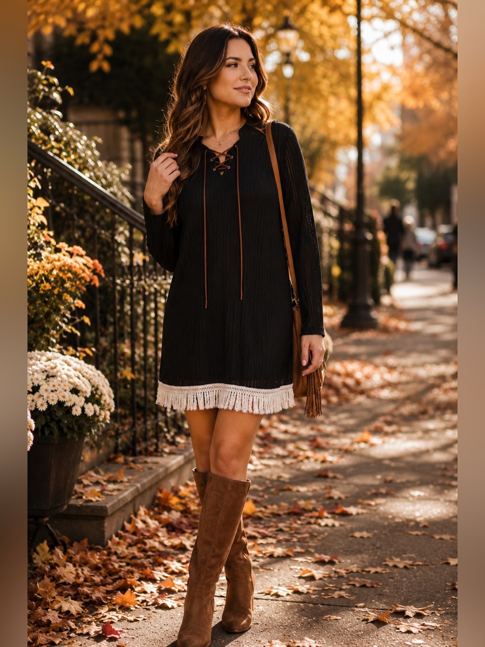 Ya Los Angeles Black Lace-Up Tunic Dress 🖤 Boho Fringe Hem